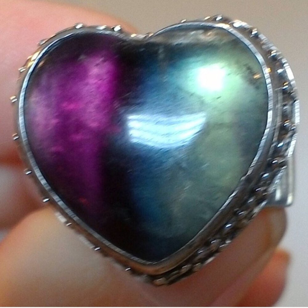 Fluorite heart sterling ring